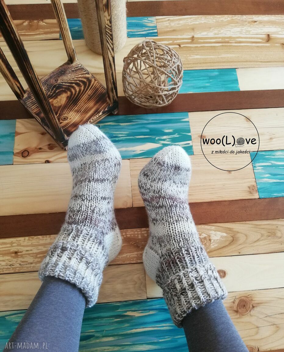 bielizna: skarpeciaki wełniaki MELANŻ ŚCIĄGACZ ECRU/MLECZNA CZEKOLADA (rozmiar 38/39)