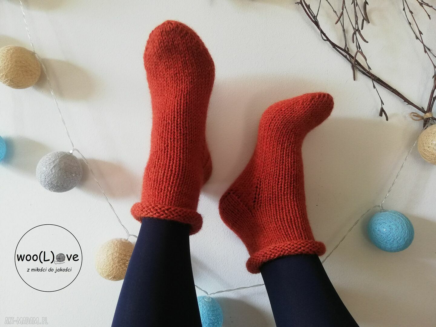 bielizna: skarpeciaki z wełny i alpaki MONO ROLKI POMARAŃCZOWY (rozmiar 37/38) Ręcznie