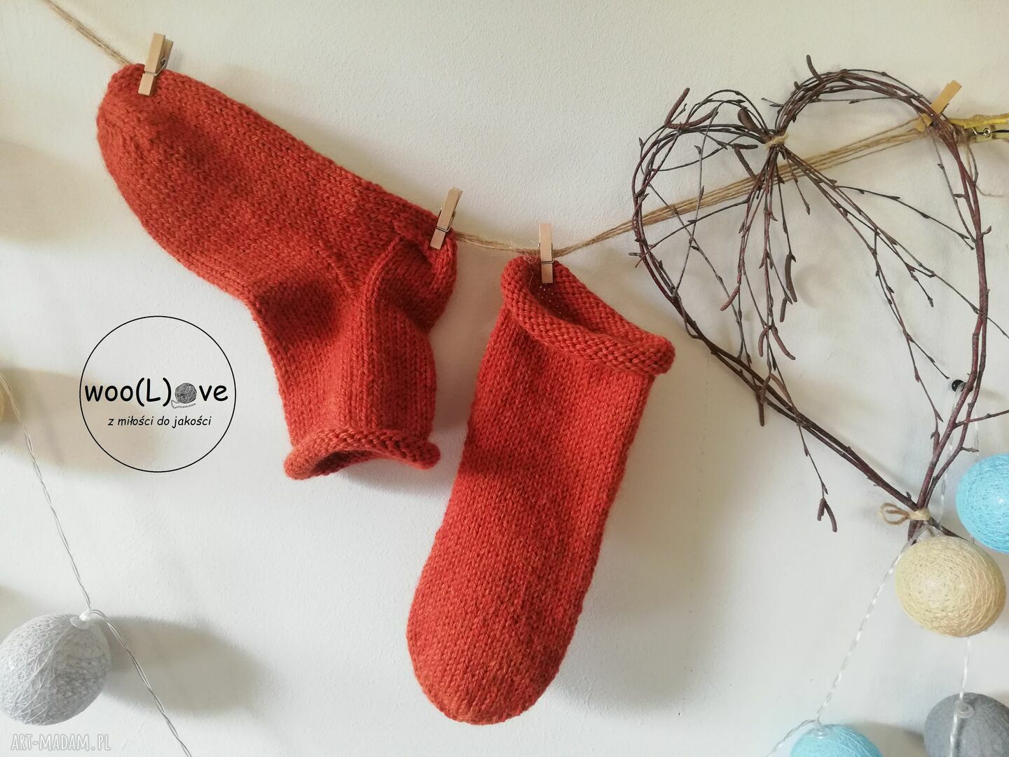 bielizna: skarpeciaki z wełny i alpaki MONO ROLKI POMARAŃCZOWY (rozmiar 37/38) Ręcznie