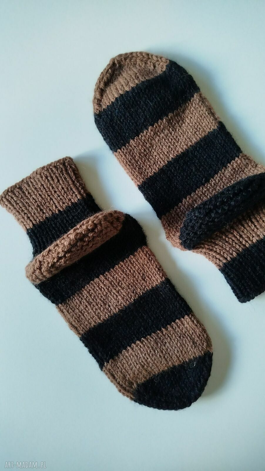 bielizna: skarpeciaki z wełny i alpaki PASIAKI ŚCIĄGACZ czerń i orzech (rozmiar 40/41)