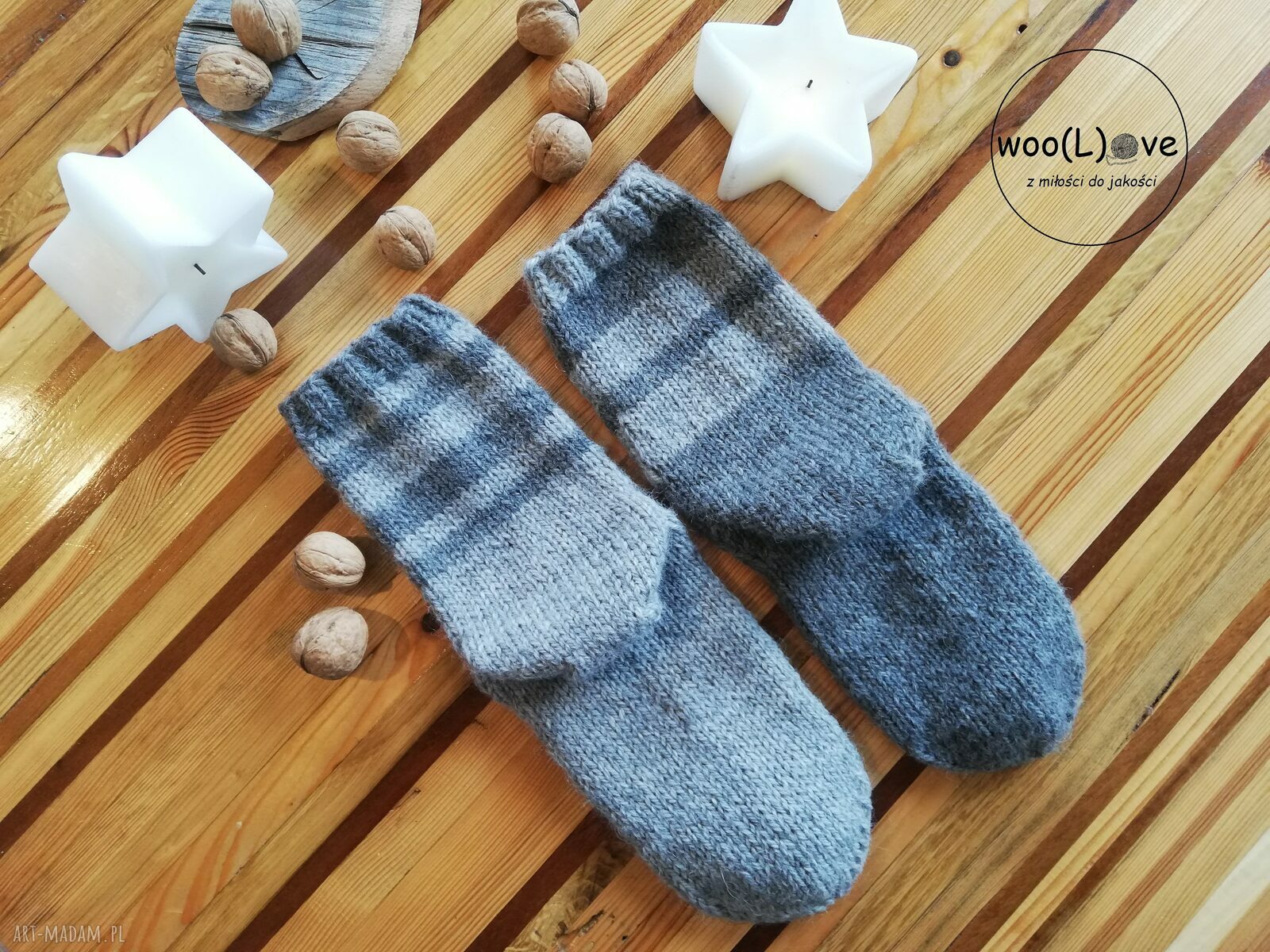 Skarpeciaki z wełny i alpaki NIEPARKI - jasny/ciemny szary (38/39)