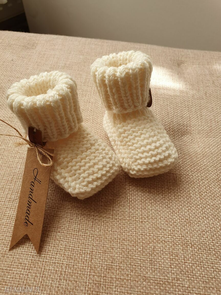 Buciki-skarpetki niemowlęce z 100% wełny merino - kremowe