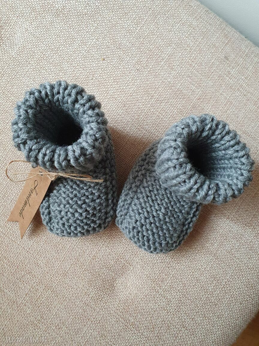 Buciki-skarpetki niemowlęce 100% wełna merino w kolorze szarym