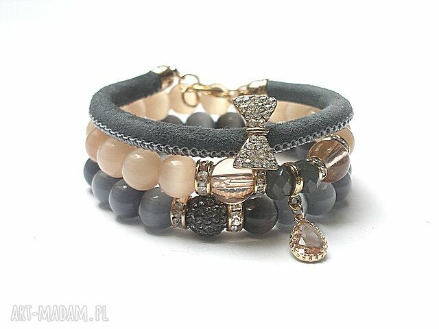 Grey and peach vol set uleksyt kamienie skóra rzemień szkło