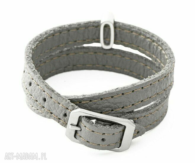 bransoletki: LEATHER BELT gray with coin. ręcznie robione