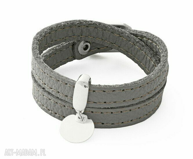 Leather belt gray with coin pasek skóra moneta modna podwójna