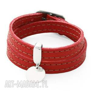 leather belt - red with coin - srebrne bransoletki