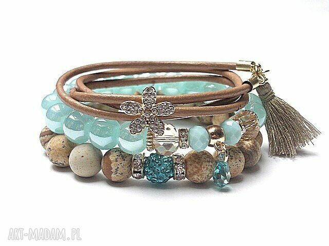 Pastelowy vol 2016 set jadeity jaspisy skóra rzemień swarovski