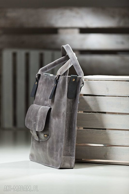 Ręcznie robiona szara torebka skórzana na ramię i do ręki - NavahoClothing
