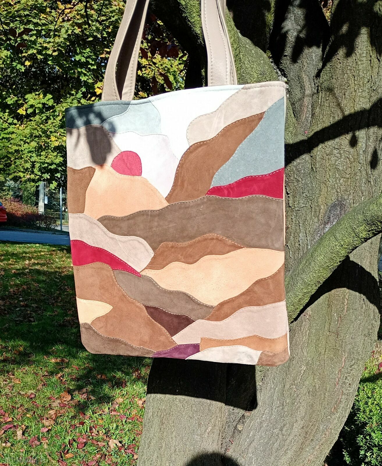 Kolorowa skórzana torba na ramię handmade