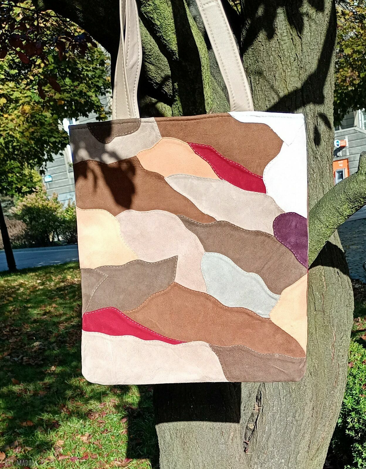 Kolorowa skórzana torba na ramię handmade