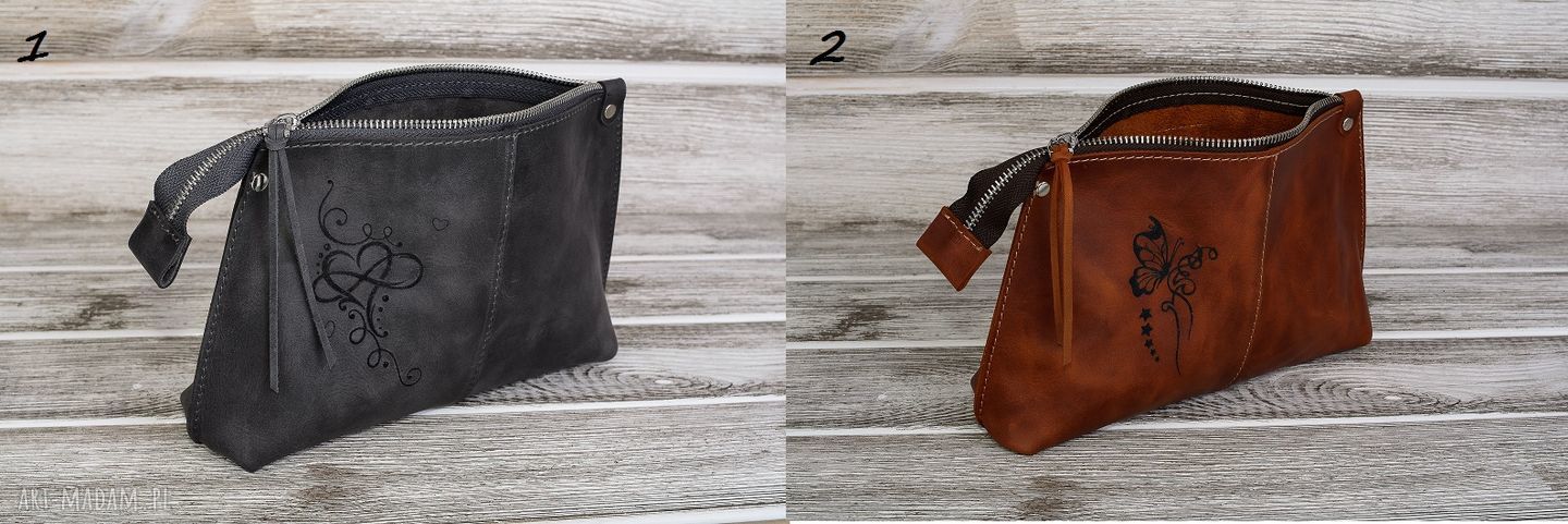 Brązowa skórzana kosmetyczka damska handmade - pojemny organizer na co dzień i w podróży