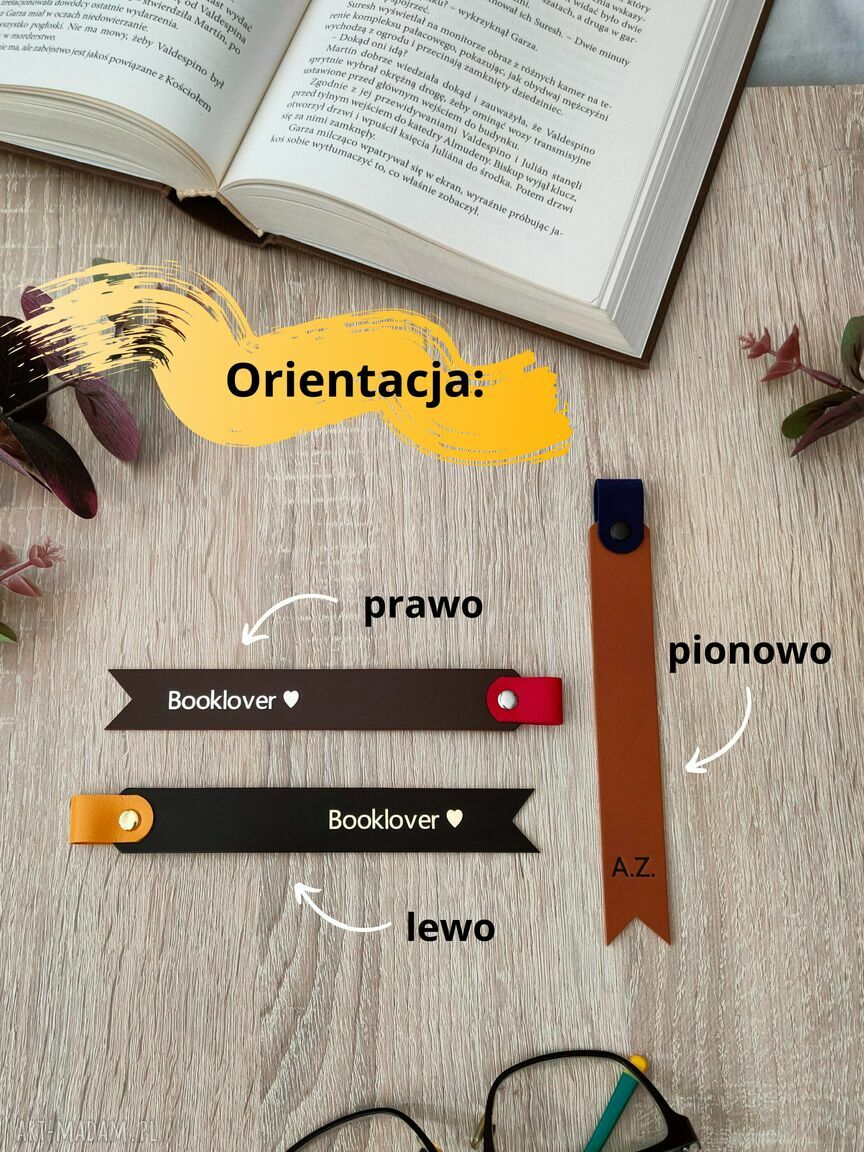 Skórzana zakładka do książki z imieniem - personalizowany prezent z kolorową pętelką