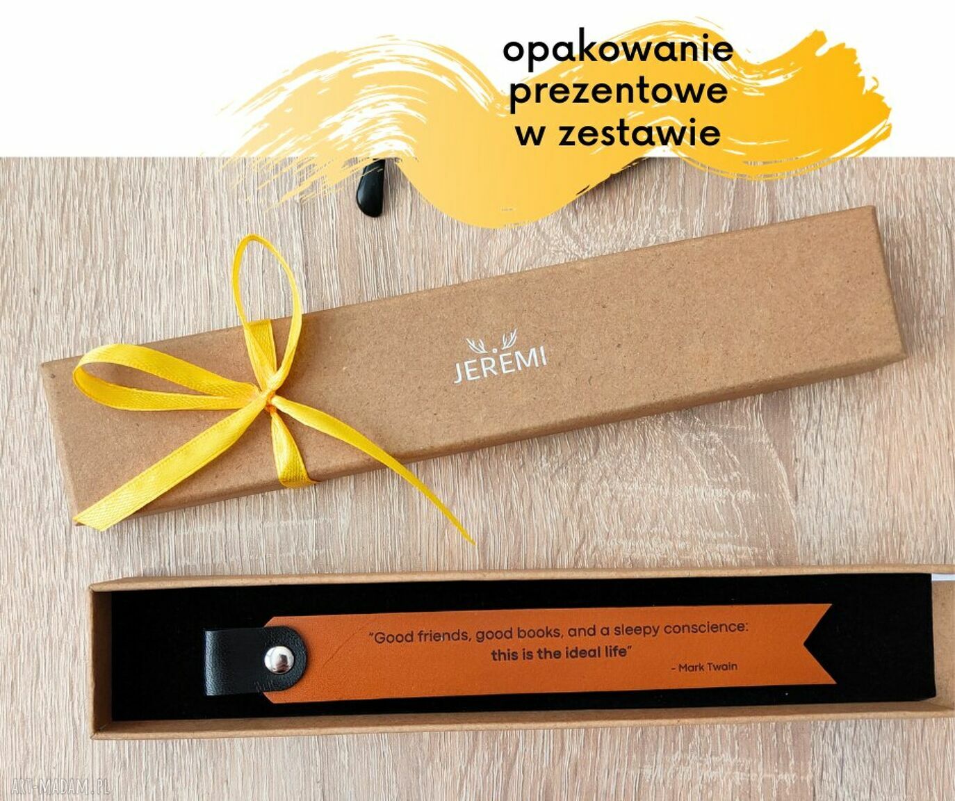 skórzana personalizowana zakładka do książki z cytatem, imieniem, napisem - grawer, laser - brązowa