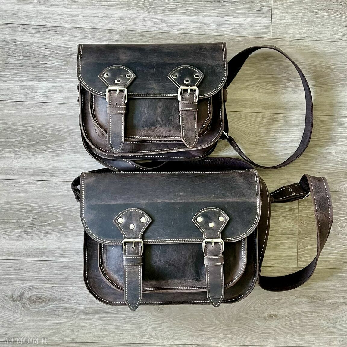 na ramię: Brązowa torebka ze skóry na ramię w stylu Vintage. ręcznie wykonane