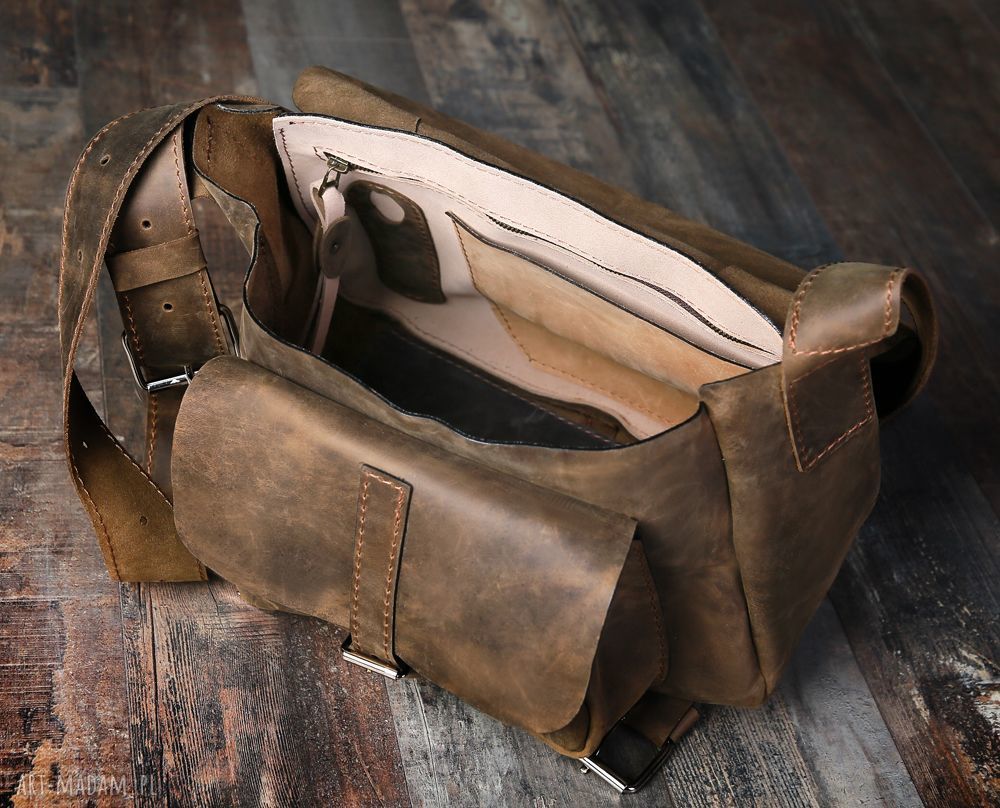 Torba skórzana unisex listonoszka - pojemna A4 na ramię