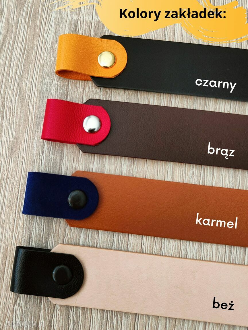 Skórzana zakładka do książki z imieniem - personalizowany prezent z kolorową pętelką
