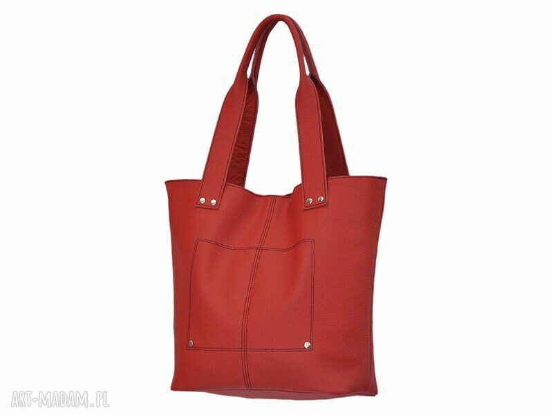 31 0001 Czerwona torebka ze skóry naturalnej / efektowne przeszycia SKYLARK handmade