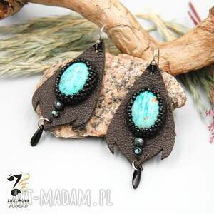 skórzane długie kolczyki z magnezytem zmrokova workshop
