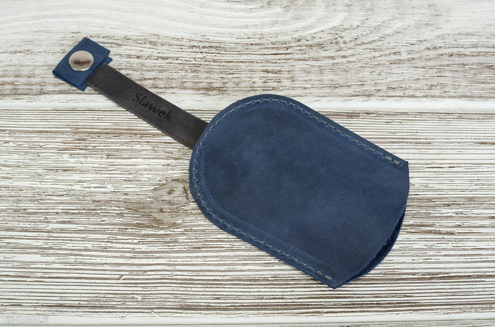 Niebieskie skórzane etui na kluczyki samochodowe - brelok do kluczy, z możliwością graweru
