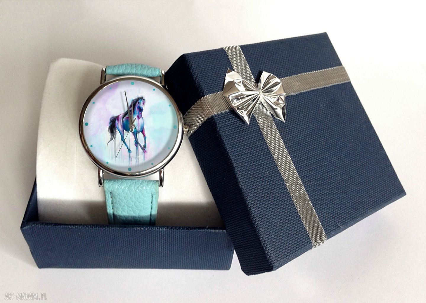 Koń - skórzany zegarek z dużą tarczą 36 mm