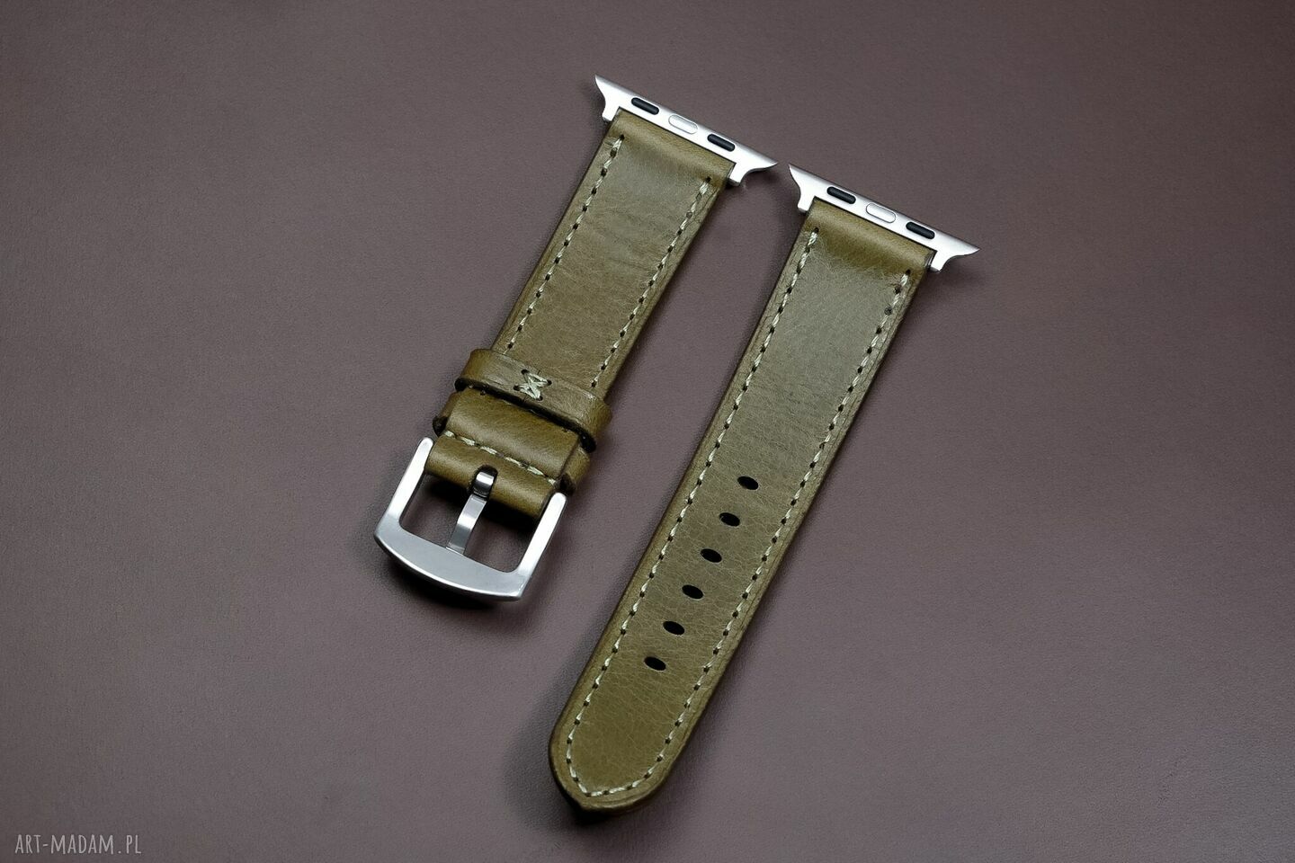 Oliwkowy pasek do Apple Watch z włoskiej skóry Ponte