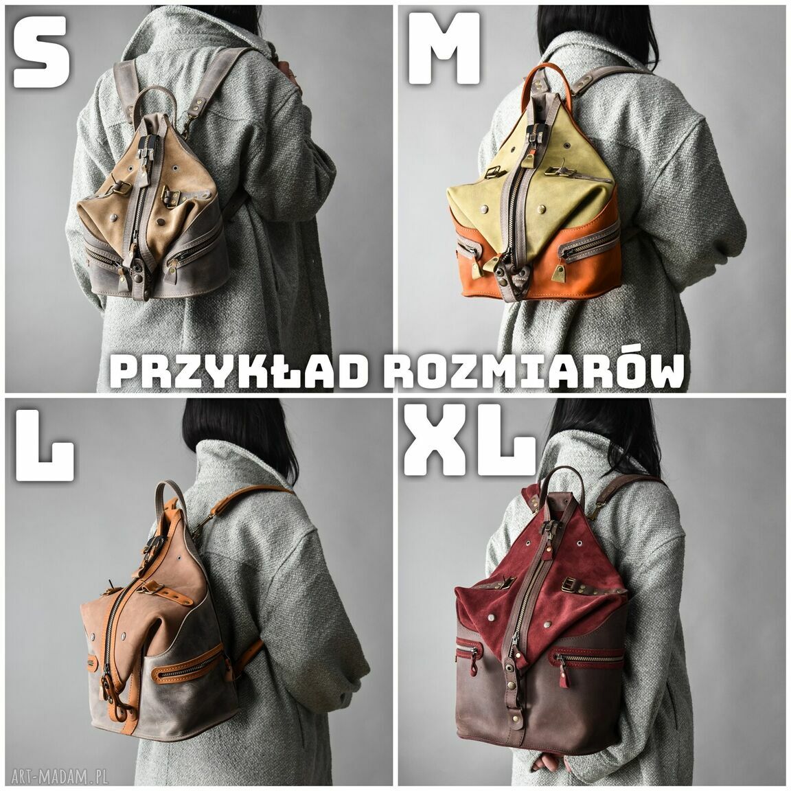 Skórzany plecak pomarańcz i limonka rozmiar M - ręcznie wykonany przez Ladybuq