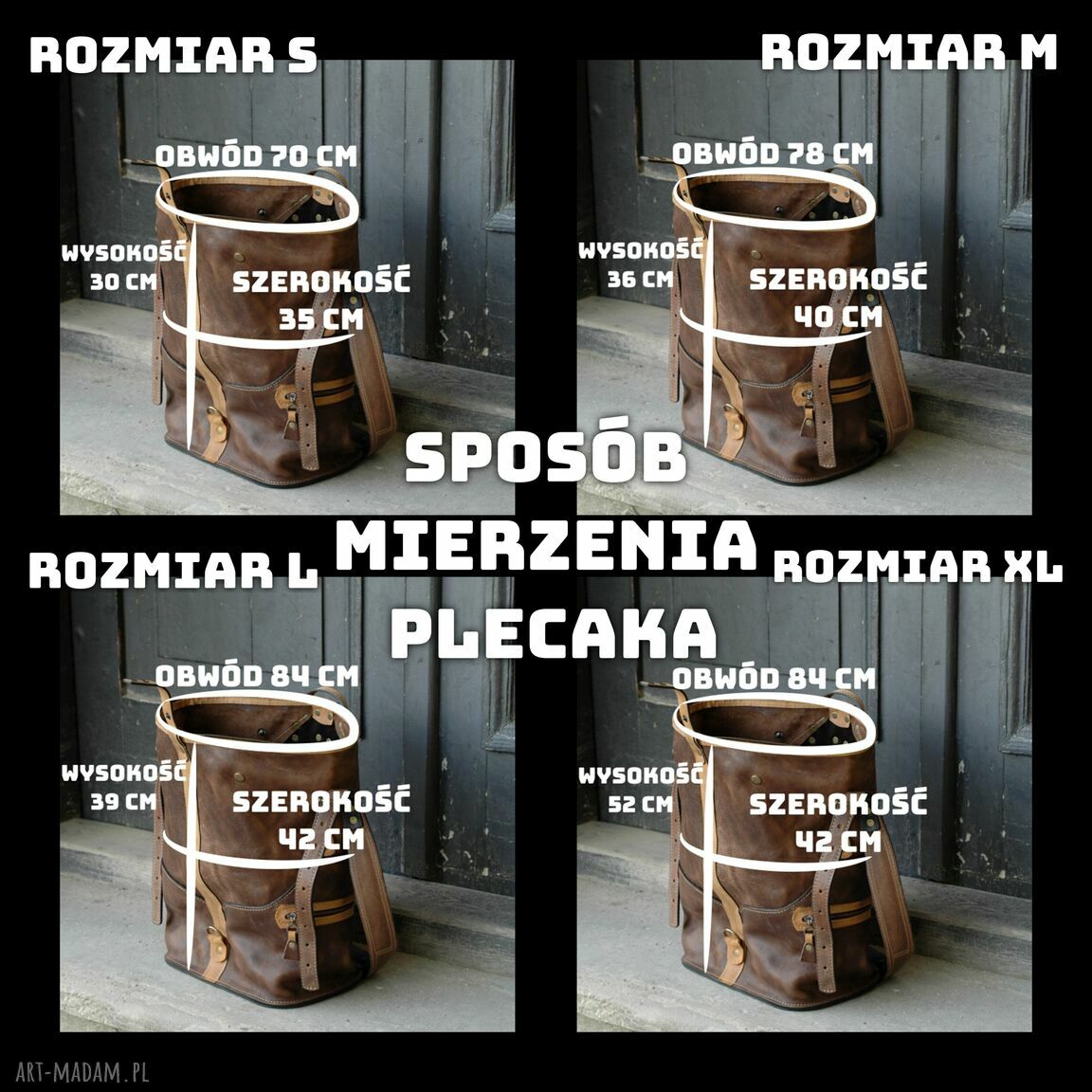 Skórzany plecak pomarańcz i limonka rozmiar M - ręcznie wykonany przez Ladybuq