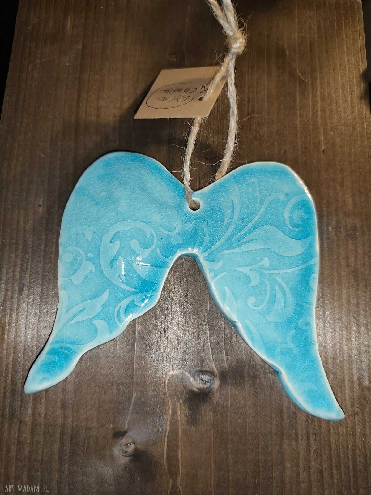 Skrzydła ceramiczne anioła Wolna Chwila - turkusowa ozdoba handmade