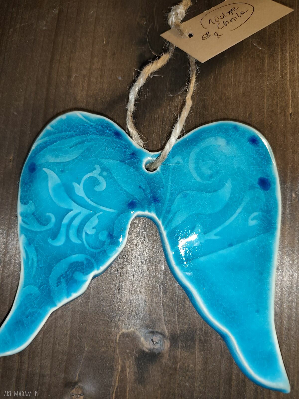 Skrzydła ceramiczne anioła w kolorze turkusowym ok. 12x12 cm
