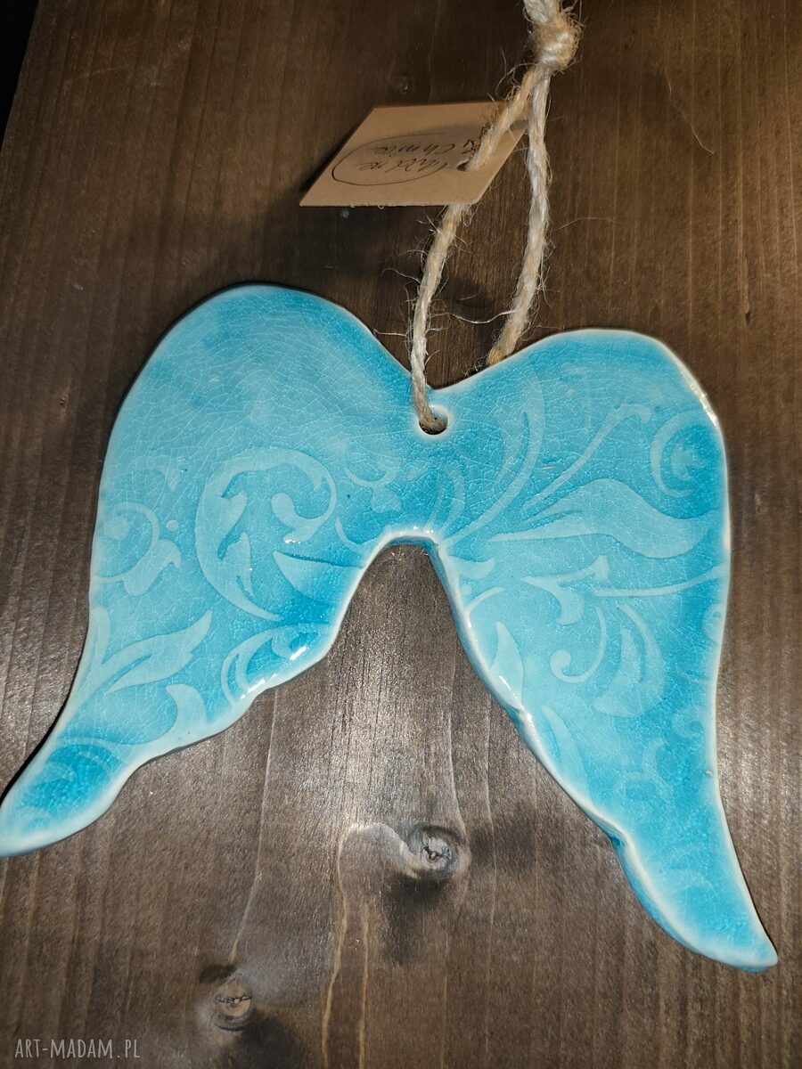 Skrzydła ceramiczne anioła Wolna Chwila - turkusowa ozdoba handmade
