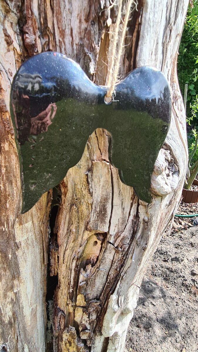 Skrzydła ceramiczne czarne z brokatem - ręcznie robione dekoracje do domu i ogrodu (Wolna Chwila)