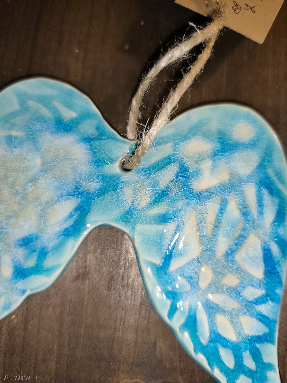 Skrzydła ceramiczne anielskie - turkusowa ozdoba i prezent z serca