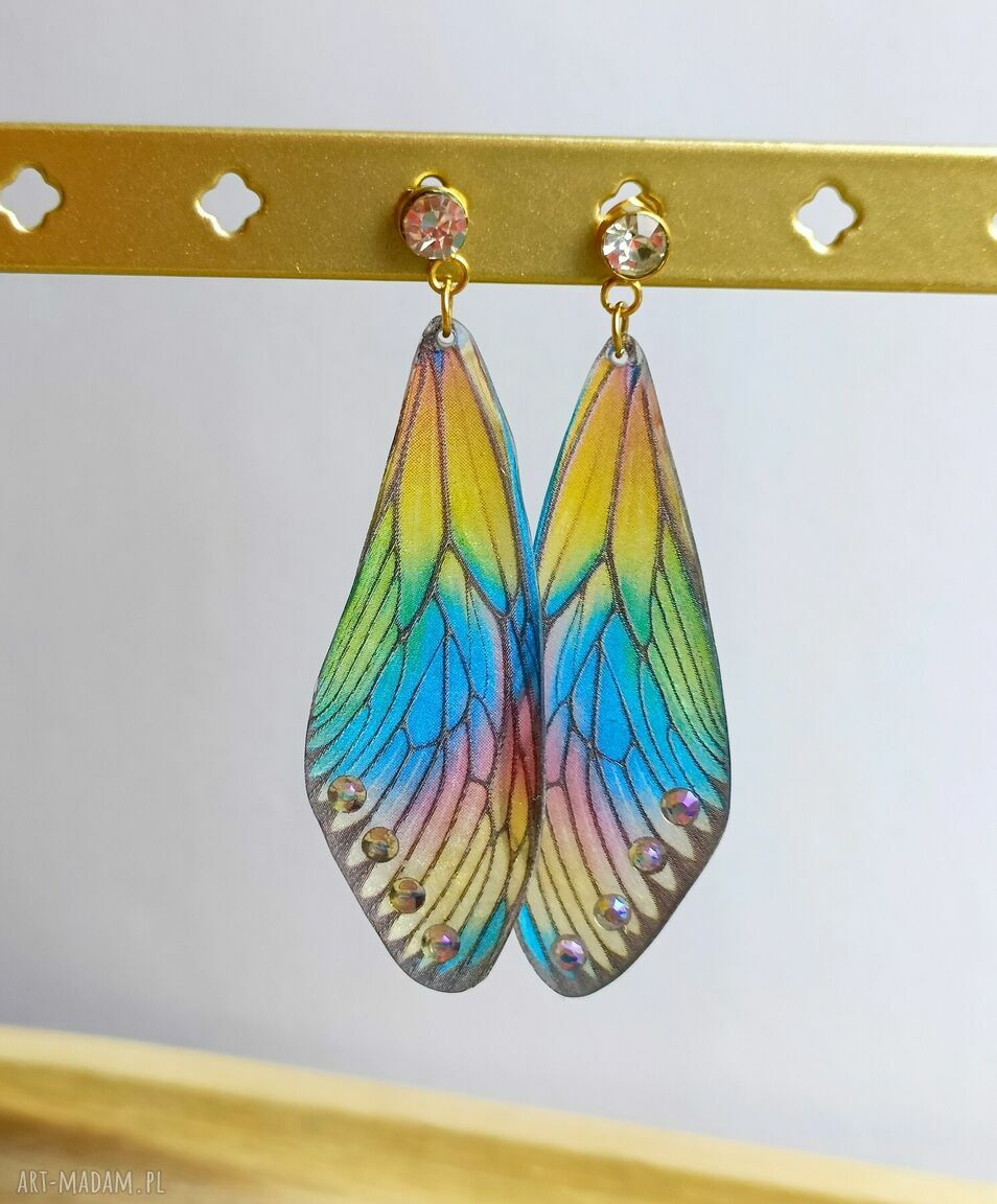 Kolczyki z żywicy w kształcie skrzydeł ważki - tęczowa, magiczna biżuteria
