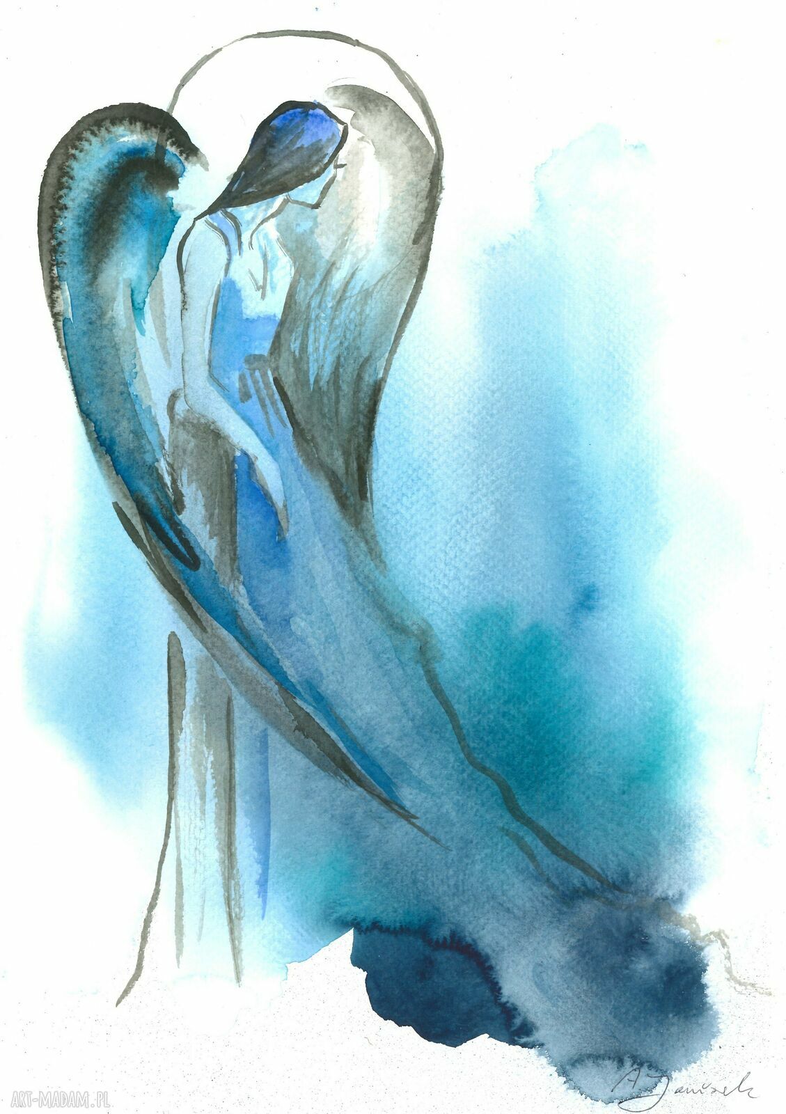 Skrzydlate z błękitu - ręcznie tworzona grafika 30 x 21 cm