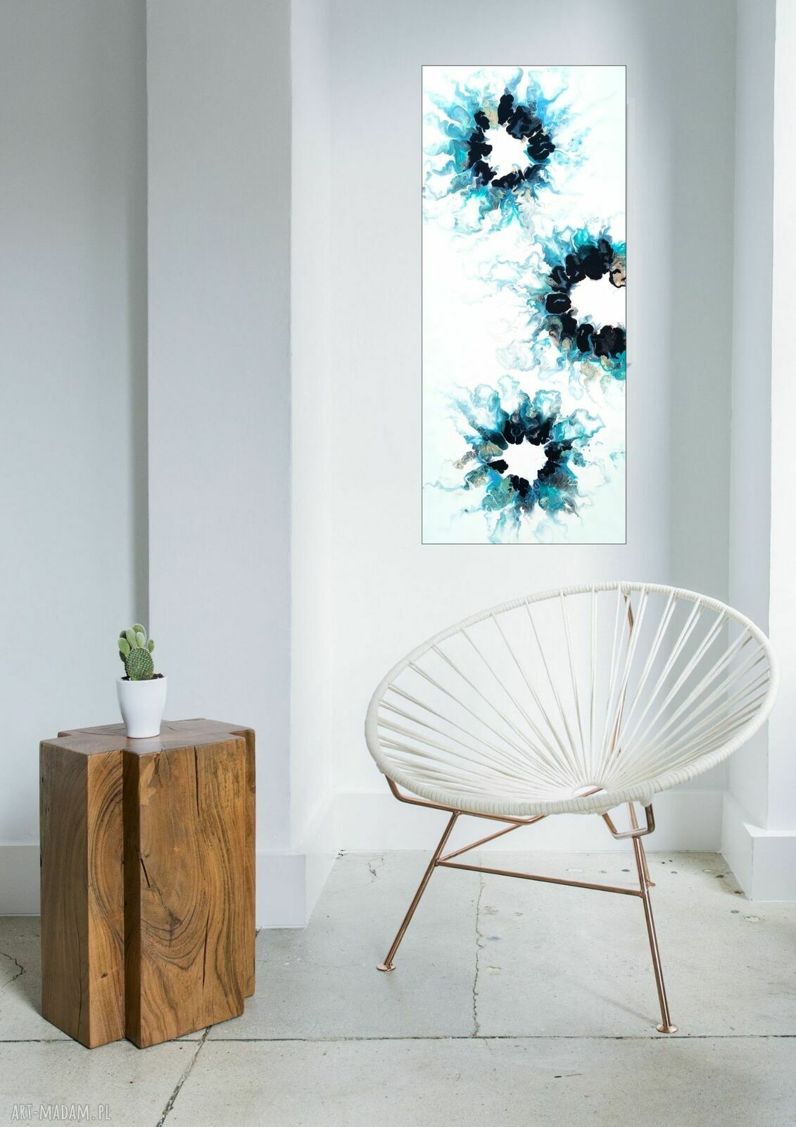 SKUPIENIE 35x80 cm - ręcznie malowana abstrakcja akryl do salonu (pouring)