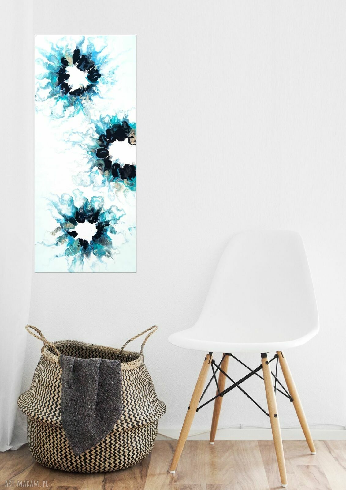 SKUPIENIE 35x80 cm - ręcznie malowana abstrakcja akryl do salonu (pouring)