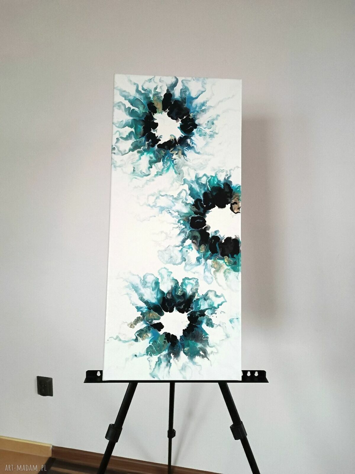 SKUPIENIE 35x80 cm - ręcznie malowana abstrakcja akryl do salonu pouring