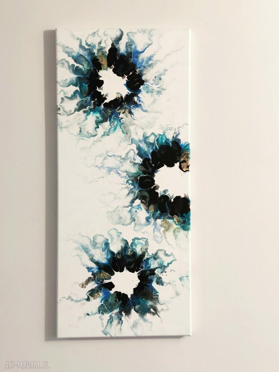 SKUPIENIE 35x80 cm - ręcznie malowana abstrakcja akryl do salonu (pouring)