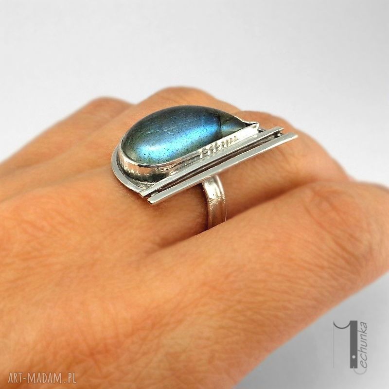 pierścionki: Skyline srebrny pierścionek z labradorytem ręcznie wykonane