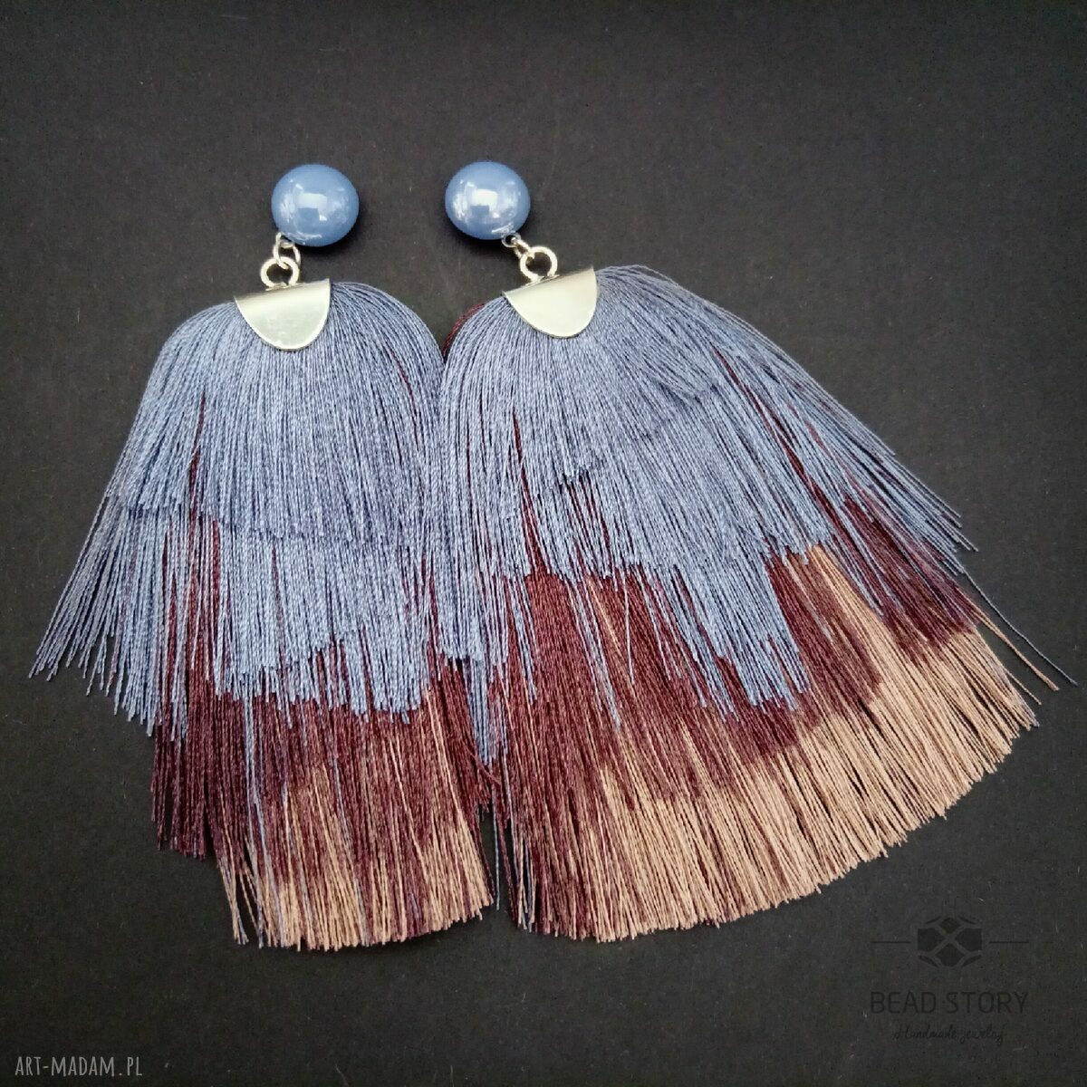 Kolczyki boho "Ślad pędzla" - marongo, brąz i beż (10 cm)