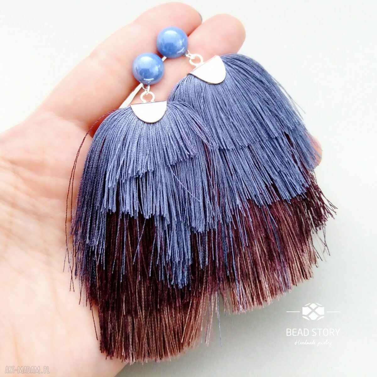 Kolczyki boho "Ślad pędzla" - marongo, brąz i beż (10 cm)