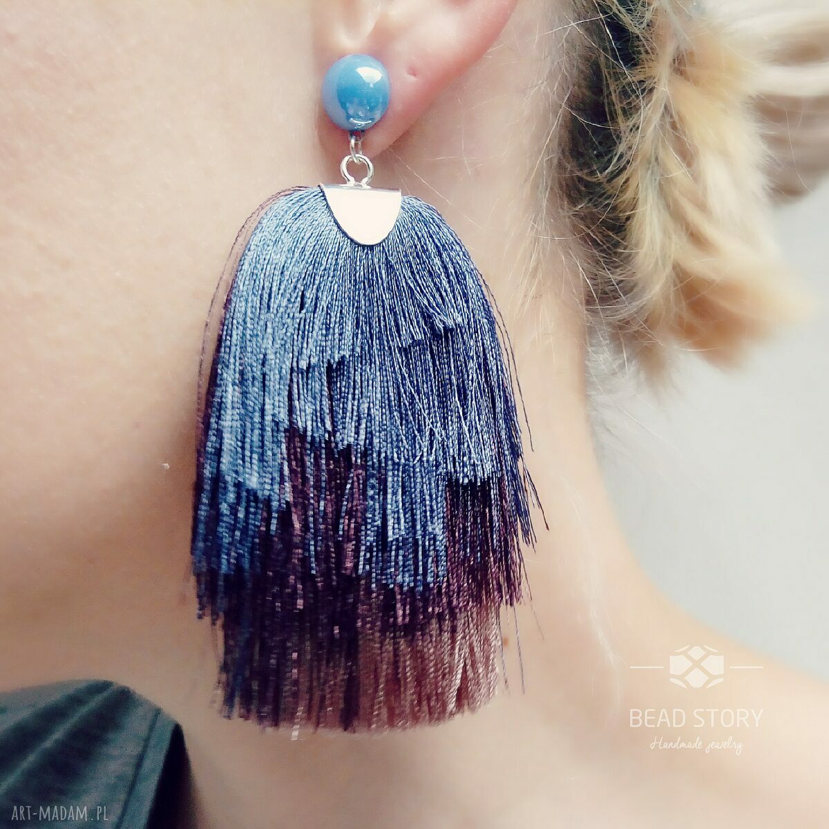 Kolczyki boho "Ślad pędzla" - marongo, brąz i beż (10 cm)