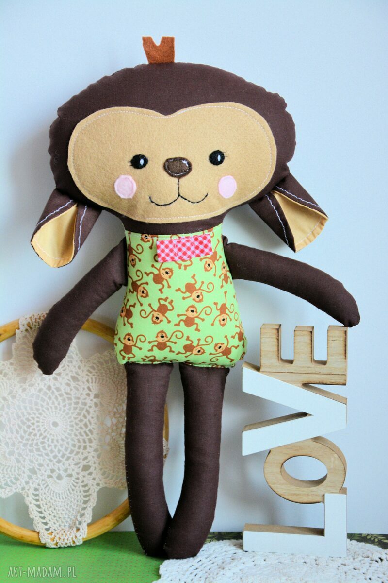 Słodka małpka Piotruś 45 cm - handmade przytulanka dla dziecka