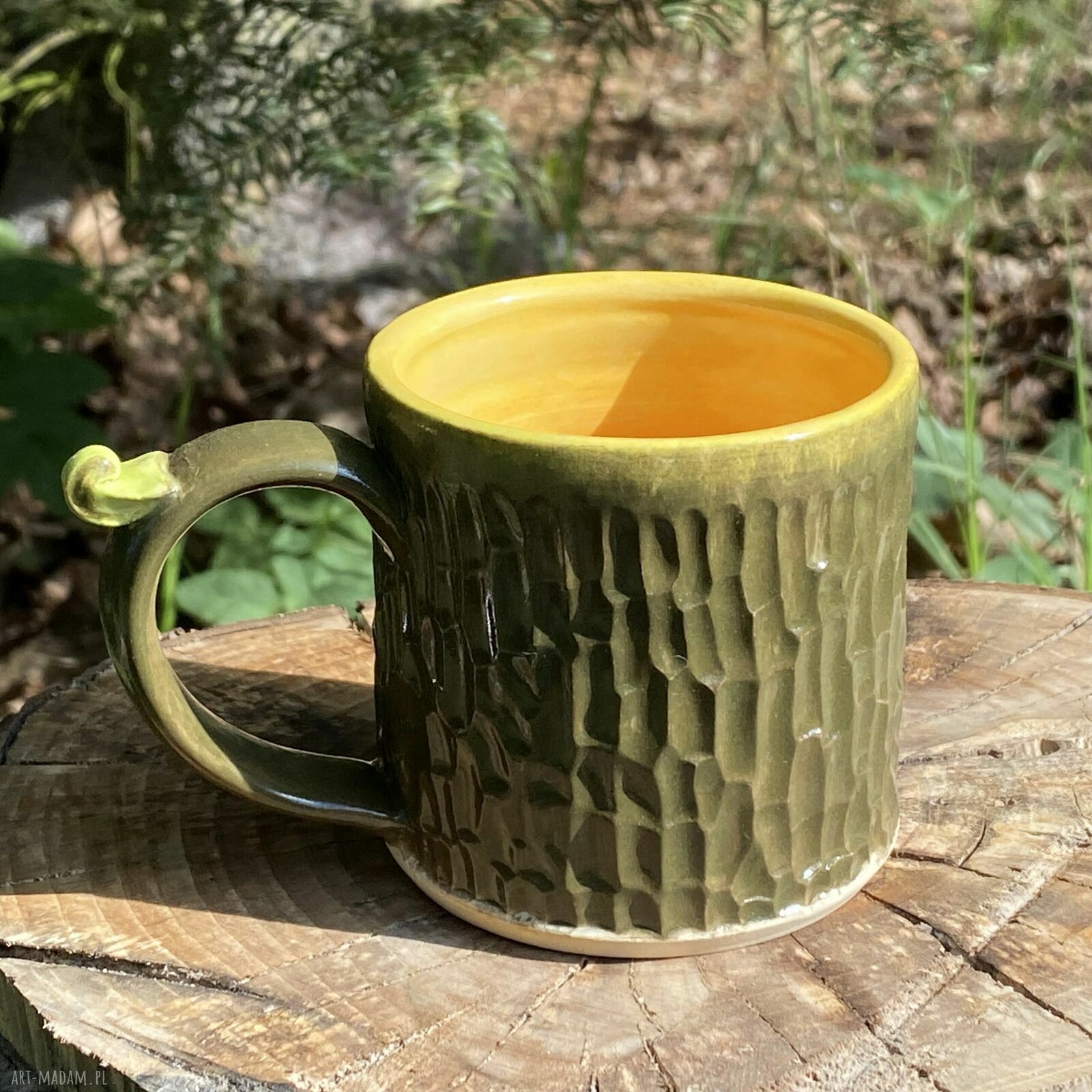 Kubek ceramiczny Papaja 200 ml - ręcznie malowany, owocowy kubeczek na prezent