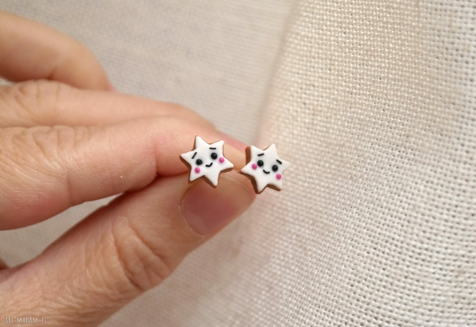 Kolczyki piernikowe gwiazdki z białą polewą - świąteczne handmade