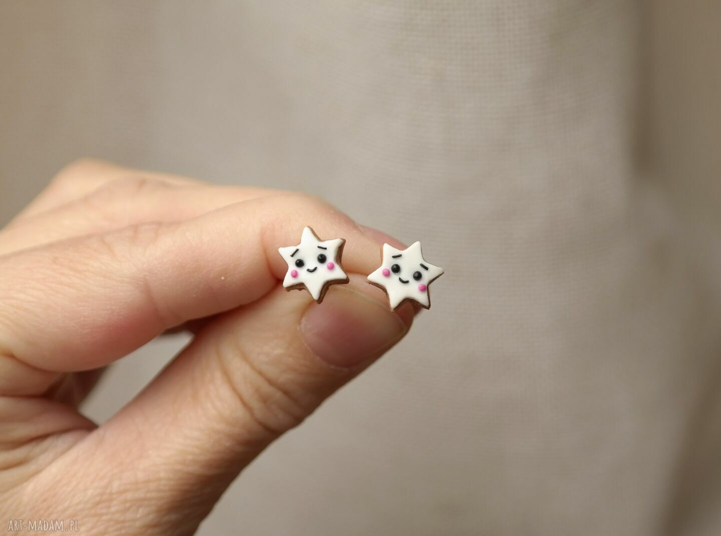 Kolczyki piernikowe gwiazdki z białą polewą - świąteczne handmade
