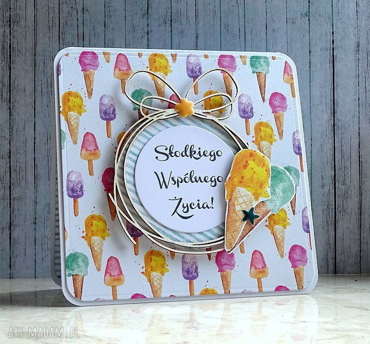 Słodkie słówka - ręcznie robiona kartka scrapbooking z lodami na życzenia