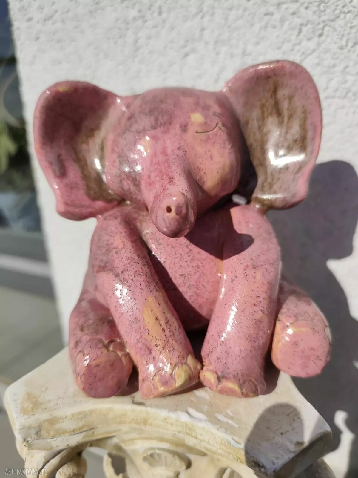 Różowy słoń ceramiczny na biżuterię - ręcznie wykonana figurka