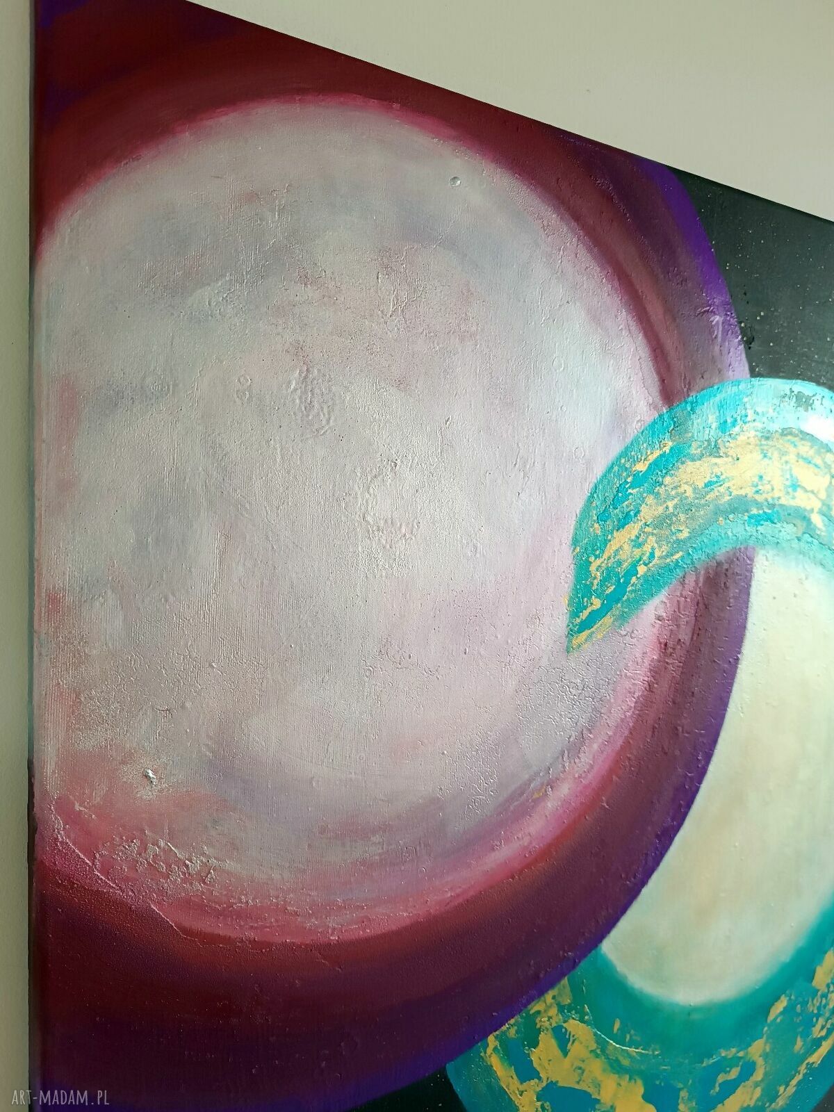 Słońce i Księżyc - ręcznie malowany obraz 80x80 cm z metalicznym efektem